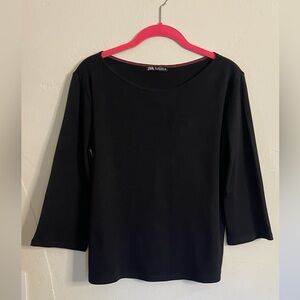 Zara 3/4 sleeve top, black, size L.
